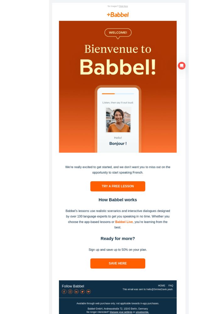 Babbel welcome email