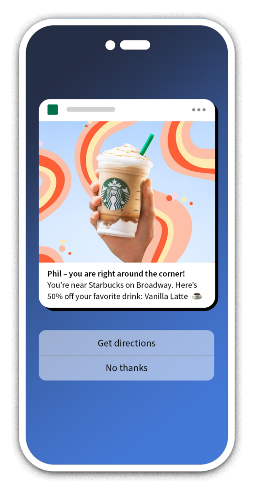 Examples of personalization in marketing via a push notification sent to alert customers from a mobile app with localized content.